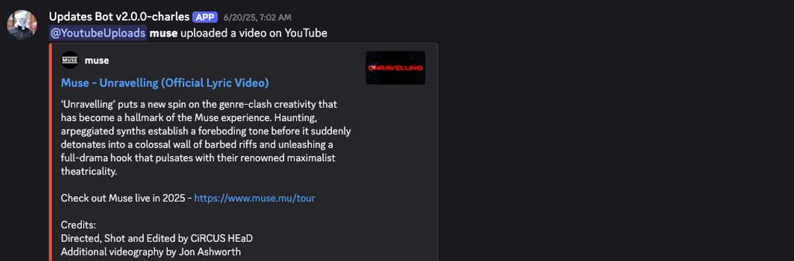Muse Discord Updates Bot