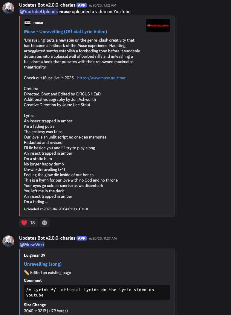 Muse Discord Updates Bot - Image 1